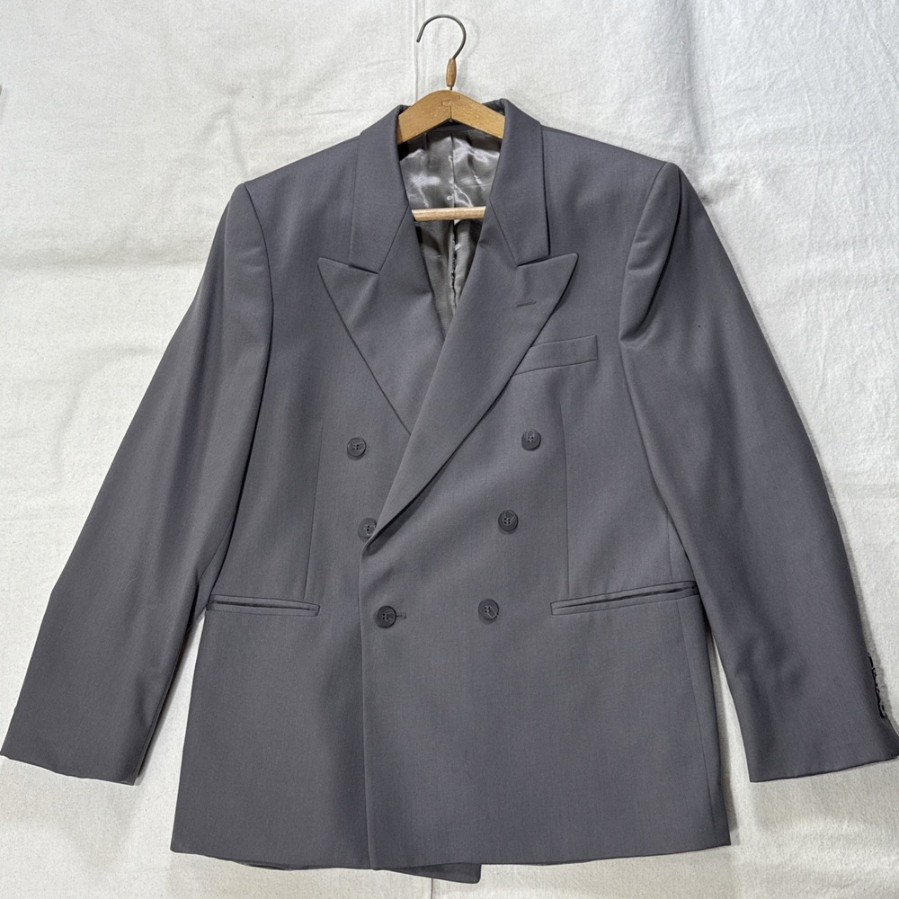 Andre Villard Men's Charcoal Gray Blazer Size 40S 100% Wool Double Breasted
